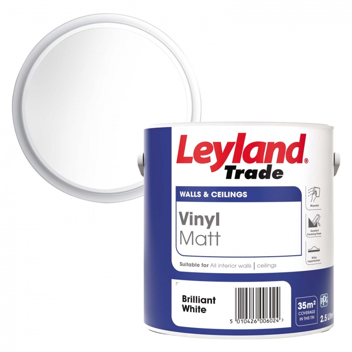 Image of Leyland Trade Vinyl Matt Emulsion Brilliant White 2.5ltr