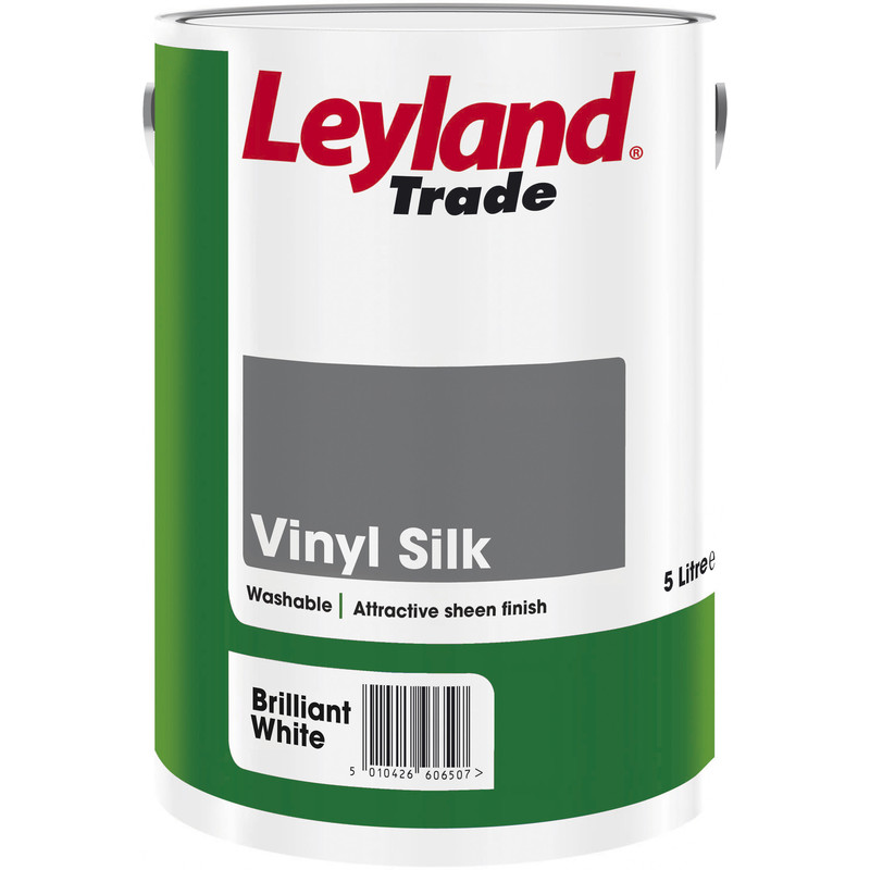 Product image for Leyland Trade Vinyl Silk Emulsion Brilliant White 5ltr