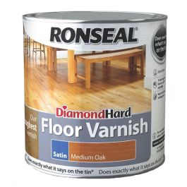 Product image for Ronseal Diamond Hard Floor Varnish Medium Oak Satin 2.5ltr