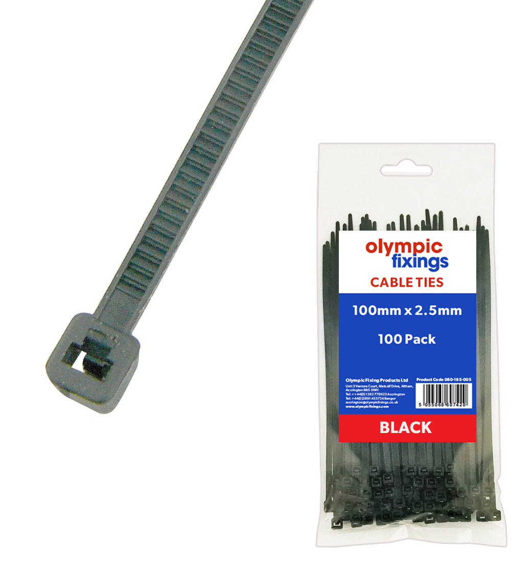 Product image for Forgefix Black Cable Ties (Bag of 100) 4.8mm x 300mm