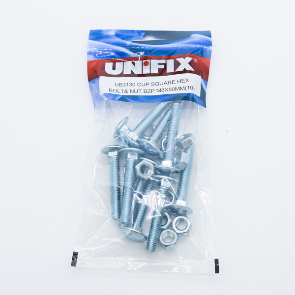 Product image for OJ Unifix Cup Square Hex Bolt& Nut BZP M8x50mm(10)