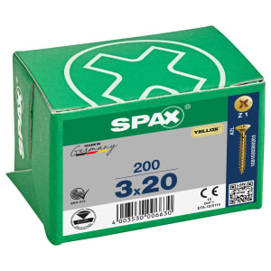 Product image for Spax Yellox Countersunk Universal Woodscrews POZI 3.0 x 20mm (Box of 200)
