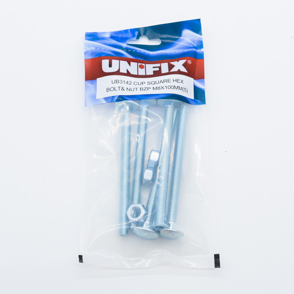 Product image for OJ Unifix Cup Square Hex Bolt& Nut BZP M8x100mm(5)