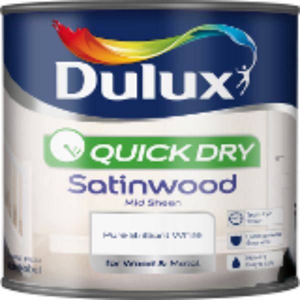 Product image for DULUX 5220147 TRADE QUICK DRYING SATINWOOD 1L PURE BRILLIANT WHITE