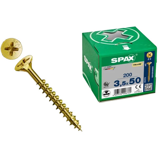 Product image for Spax Universal Use Screw - Full Thread - Yellox Coated 3.5 X 50mm