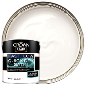 Image of Crown Trade Fastflow Quick Dry Satin Paint - White - 2.5L