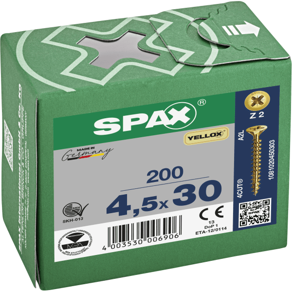 Product image for Spax Universal Use Screw - Full Thread - Yellox Coated 4.5 X 30mm