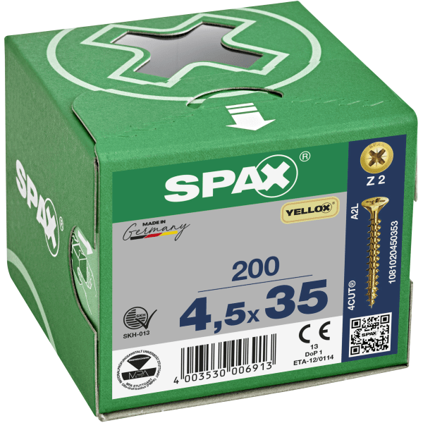Image of Spax Universal Use Screw - Full Thread - Yellox Coated 4.5 X 35mm