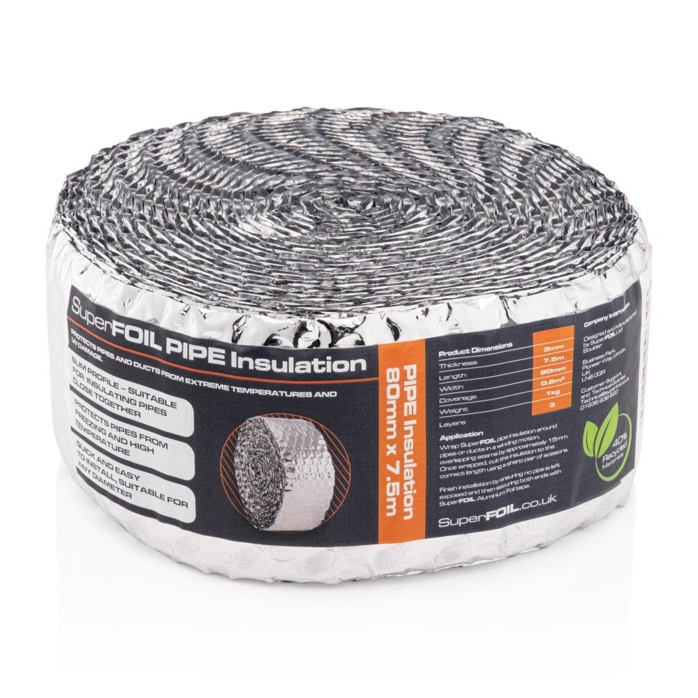 Product image for SuperFOIL Pipe Insulation Bubble Wrap SFBA - 8cm x 7.5m