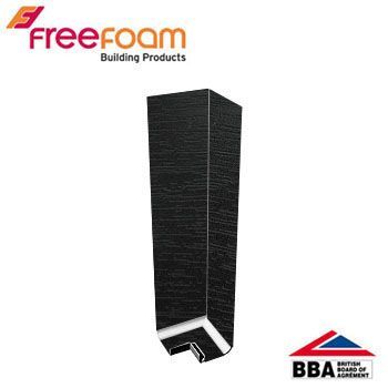 Product image for uPVC Fascia Board Corner (Square Edge) 300mm - Black Ash Woodgrain