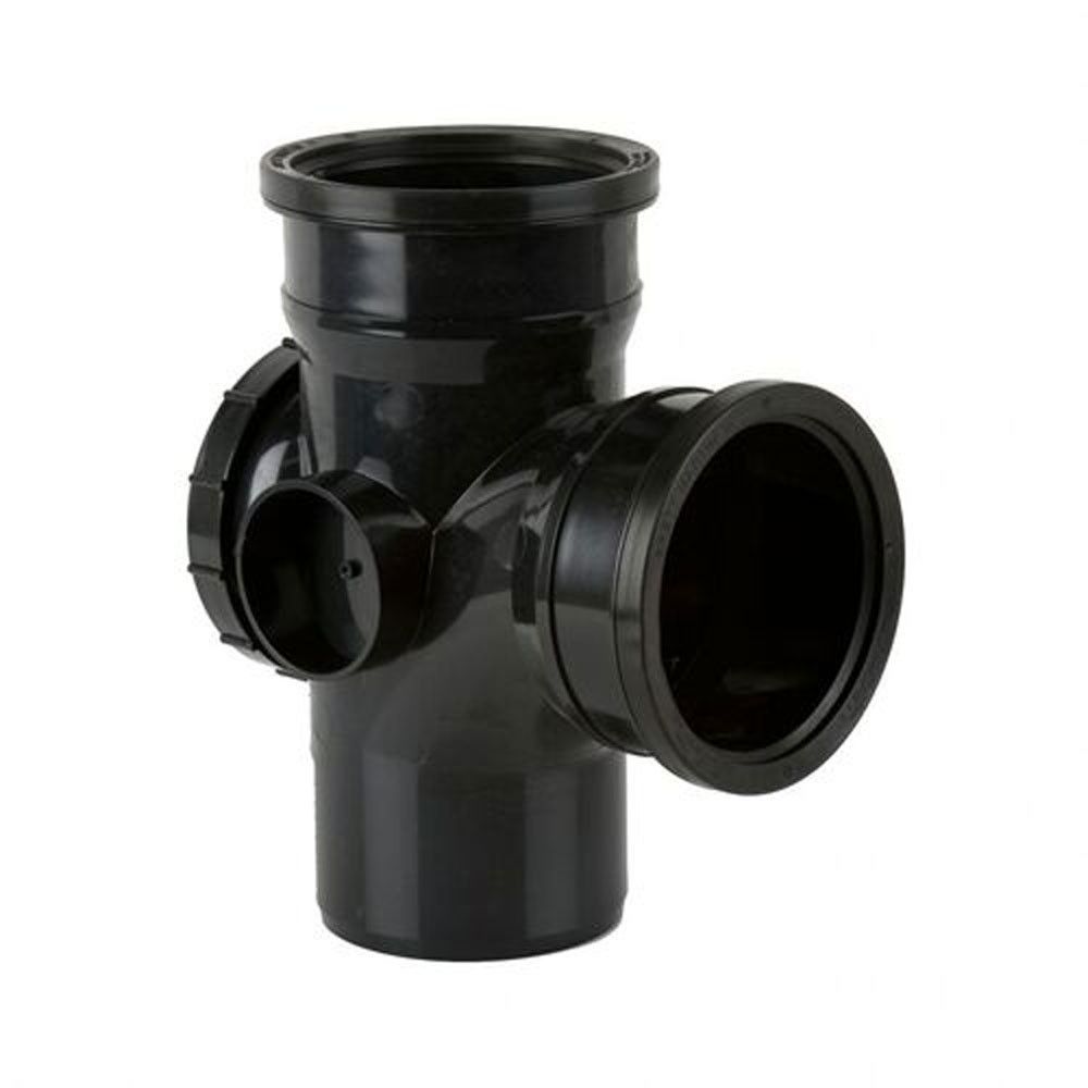 Product image for Brett Martin Plastic Soil Pipe Push Fit Double Socket Access 92.5 Degree Branch 110mm - Black