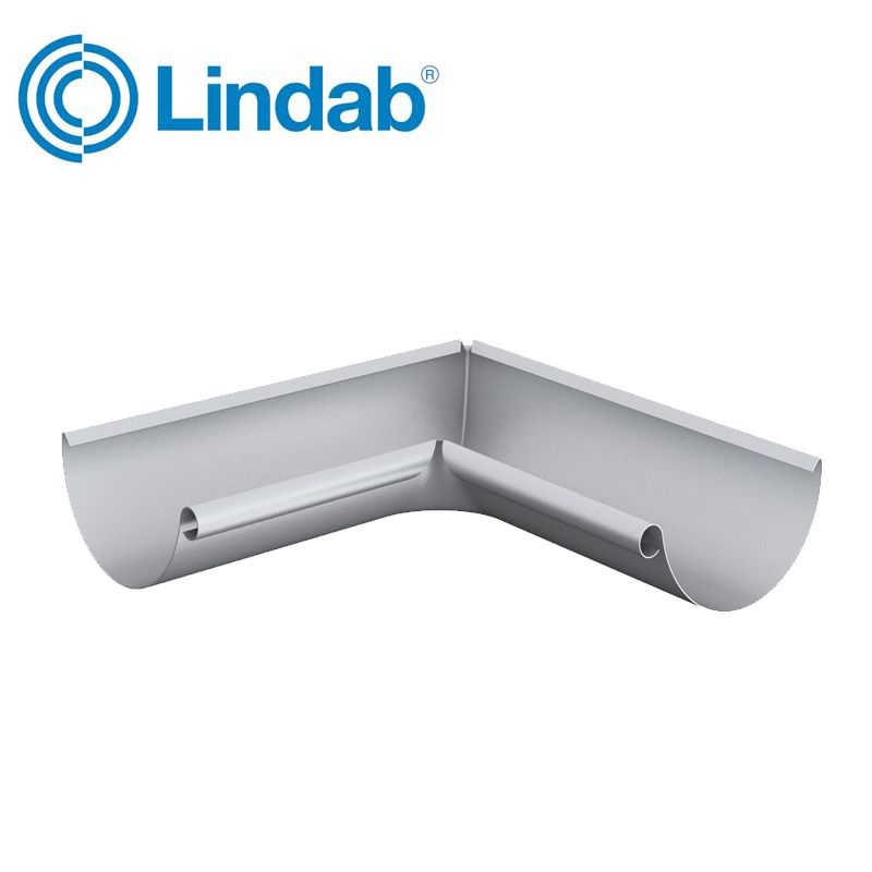Image of Lindab 100mm Half Round 90dg Internal Gutter Corner - Silver