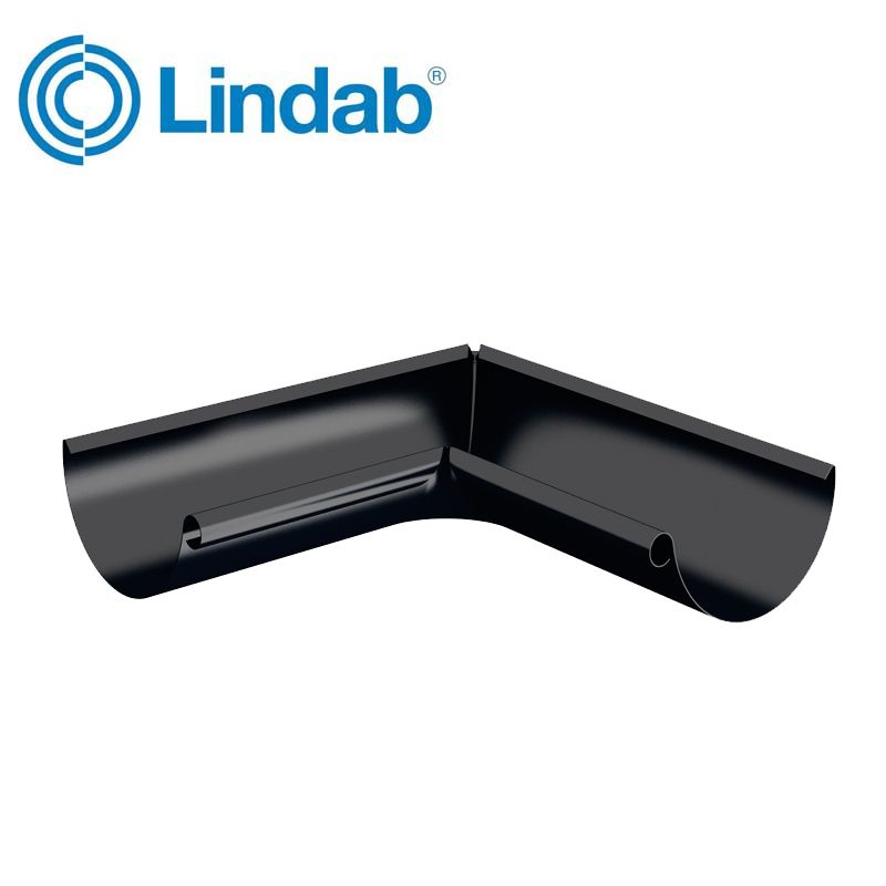 Product image for Lindab 125mm Half Round 90dg Internal Gutter Corner - Black