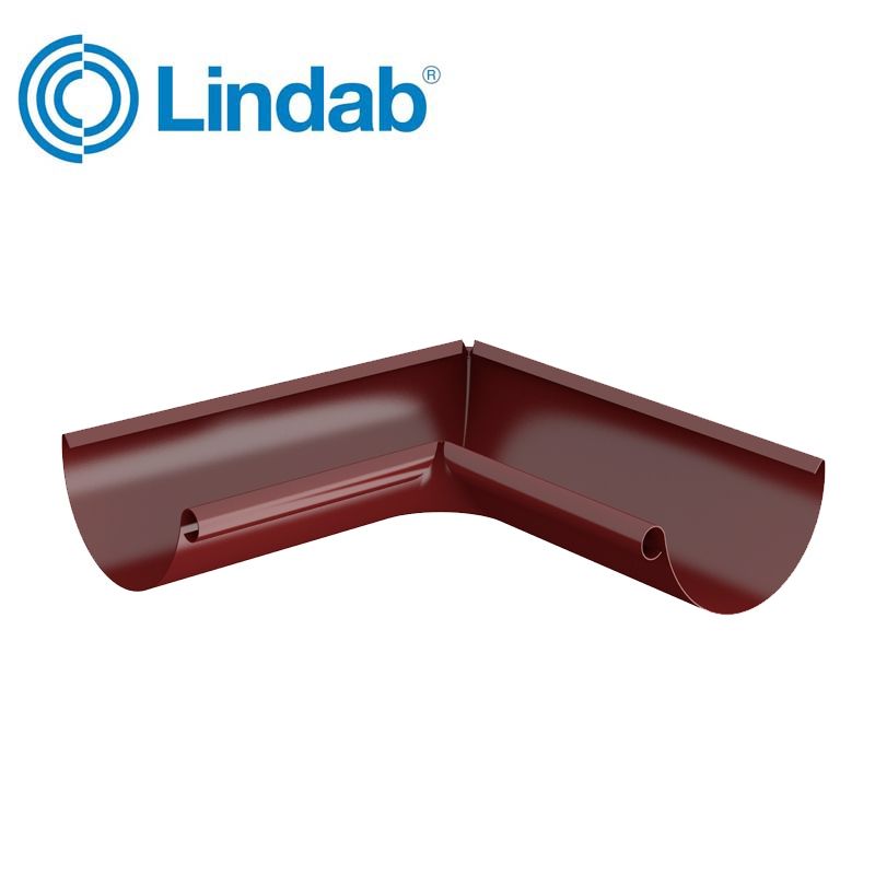 Product image for Lindab 125mm Half Round 90dg Internal Gutter Corner - Dark Red