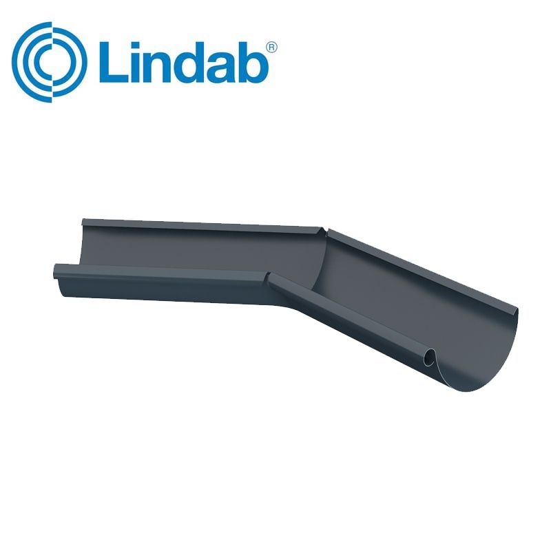 Product image for Lindab 125mm Half Round 135dg Internal Gutter Corner - Dark Grey