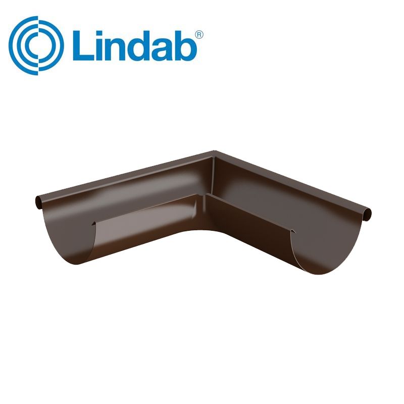 Product image for Lindab 125mm Half Round 90dg External Gutter Corner - Brown