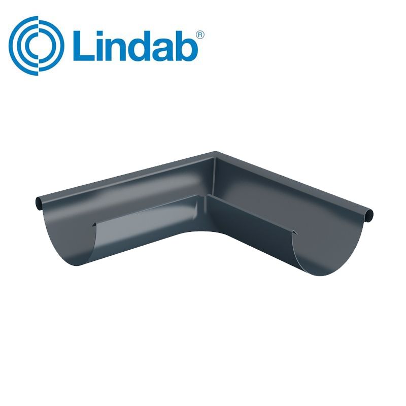 Product image for Lindab 125mm Half Round 90dg External Gutter Corner - Dark Grey
