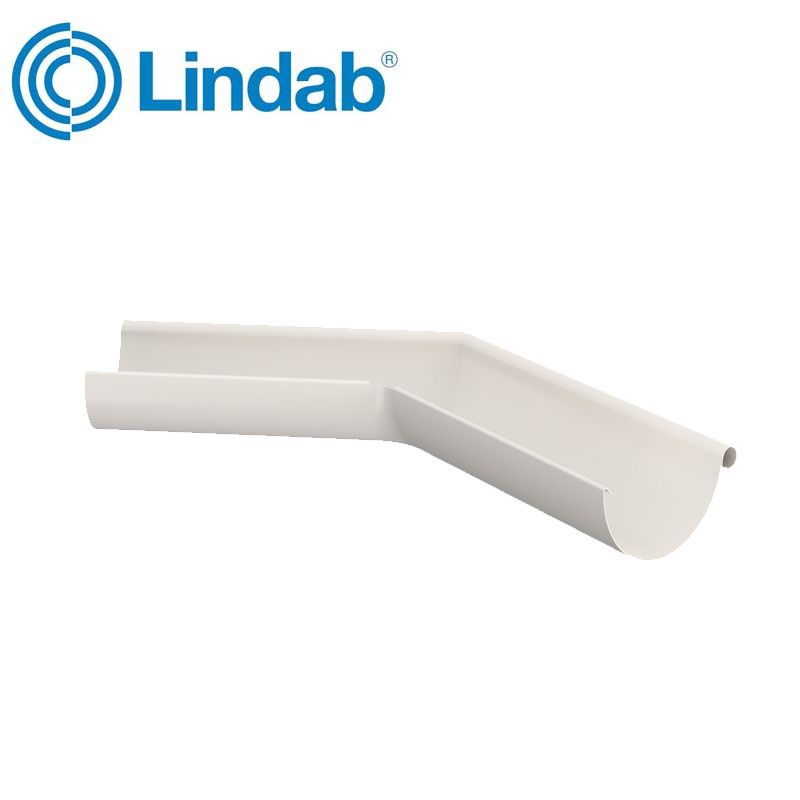 Image of Lindab 125mm Half Round 135dg External Gutter Corner - Antique White