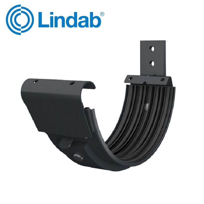 Product image for Lindab 125mm Half Round Gutter Joint with Bracket - Anthracite Grey