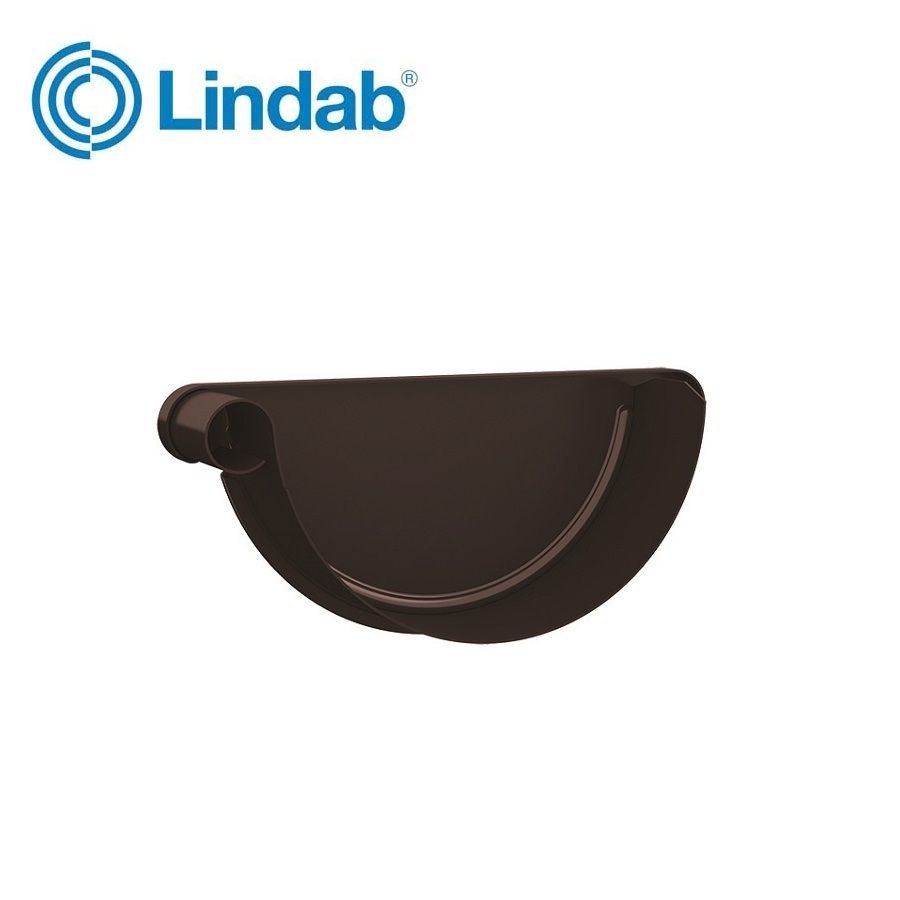 Product image for Lindab 190mm Half Round Steel Left Handed Stop End - Coffee Brown