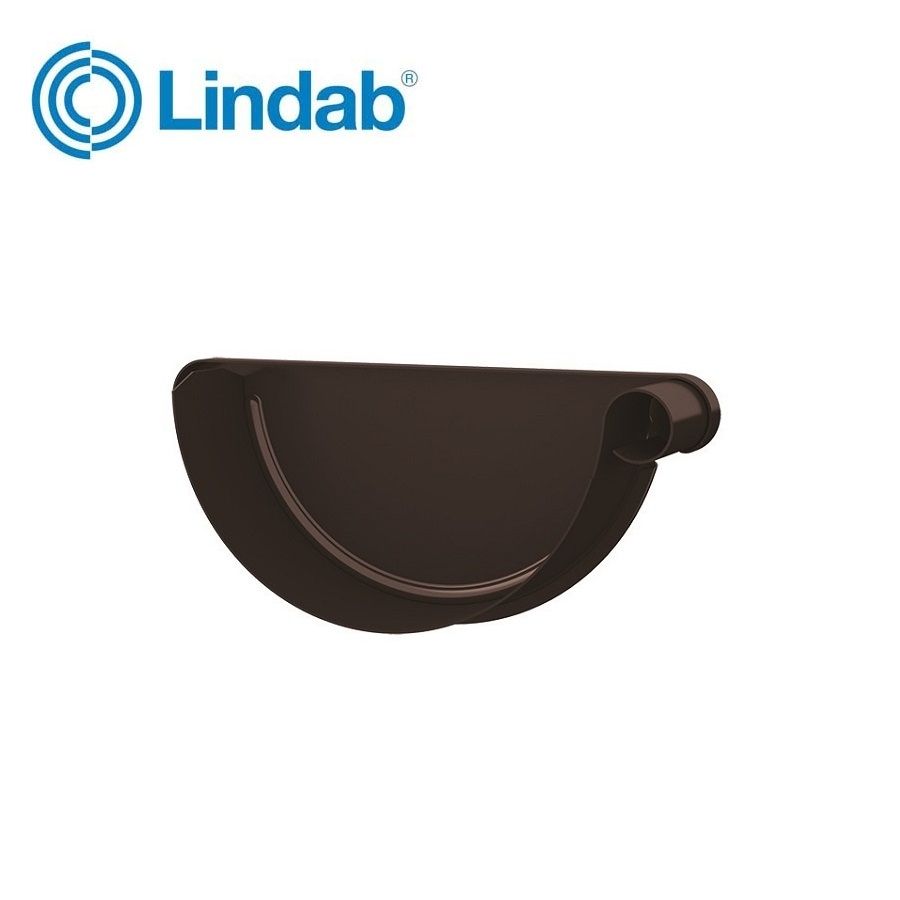 Product image for Lindab 190mm Half Round Steel Right Handed Stop End - Coffee Brown