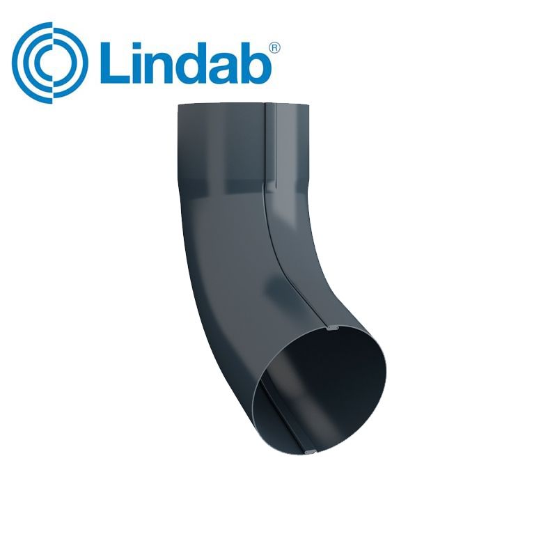 Image of Lindab 120mm Round Steel 70dg Gutter Pipe Bend - Dark Grey