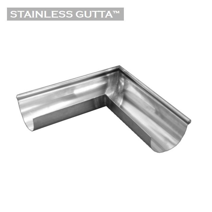 Image of Metal Gutta Stainless Steel 125mm Half Round Gutter External Corner - 90dg