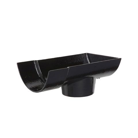Image of Cast Iron Half Round Guttering Dropend External 100x65mm Outlet Black