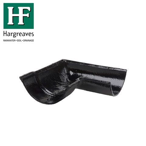 Product image for Cast Iron Beaded Guttering Right Hand 90dg Bend - 115mm Black Finish