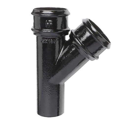 Product image for Cast Iron Round Downpipe 135dg Branch 100mm - Black Finish