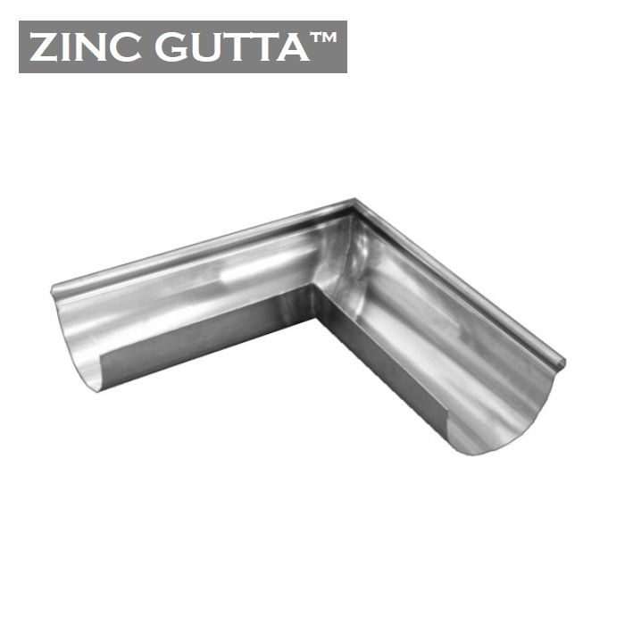 Image of Metal Gutta Zinc 185mm Half Round Gutter External Corner - 135dg