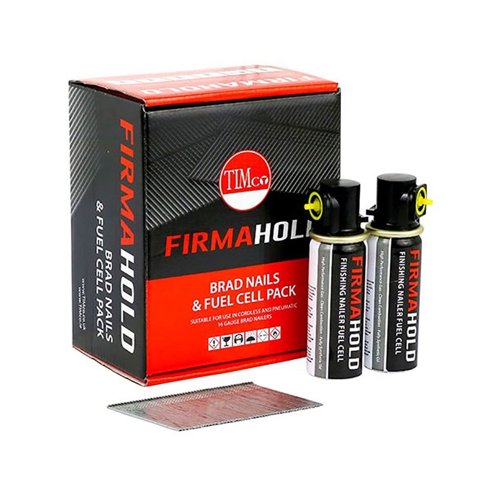 Product image for FirmaHold Collated A2 Stainless Steel 16 Gauge Straight Brad Nails with 2 BFC Fuel Cells Pack of 2000 - 38mm