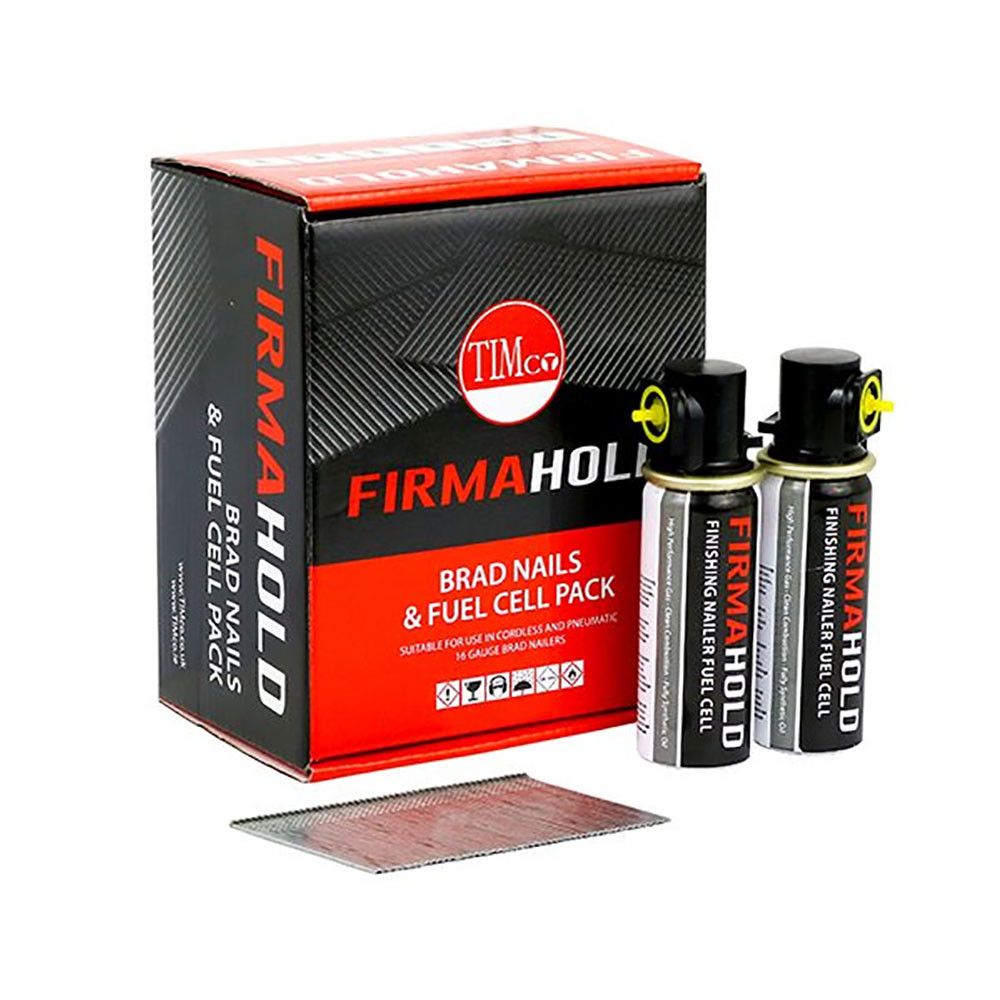 Product image for FirmaHold Collated A2 Stainless Steel 16 Gauge Angled Brad Nails with 2 BFC Fuel Cells Pack of 2000 - 64mm