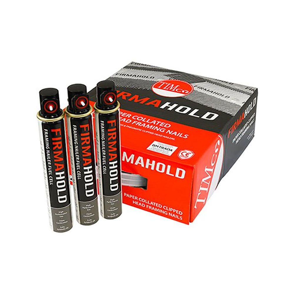 Image of FirmaHold Collated Bright Clipped Head Ring Shank Framing Nails with 3 CFC Fuel Cells Trade Pack of 3300 - 2.8mm x 63mm