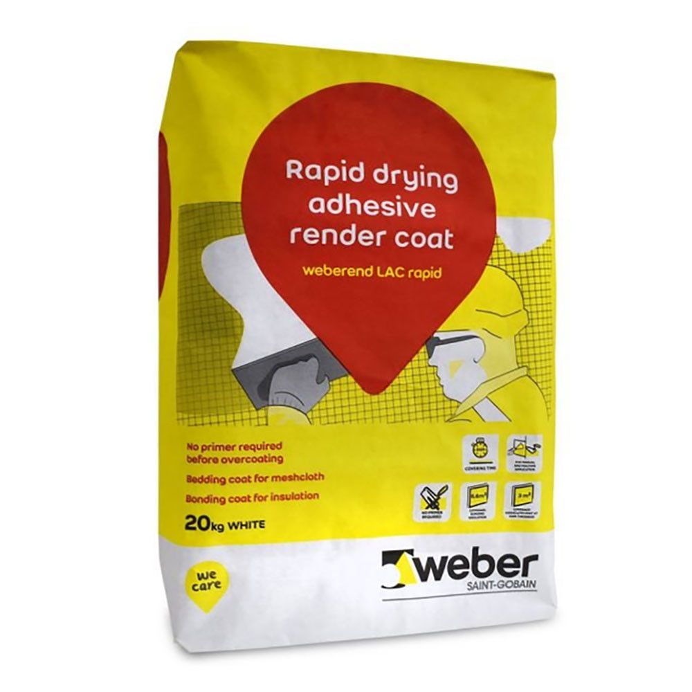 Product image for Saint Gobain Weberend LAC Rapid Drying Adhesive Render Coat White - 20kg