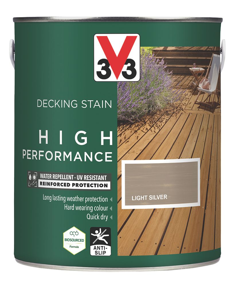 Product image for V33 High Performance 2.5Ltr Light Silver Anti Slip Decking Stain
