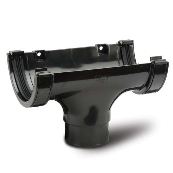 Product image for Half Round Gutter Running Outlet 112mm To 68mm Downpipe Black