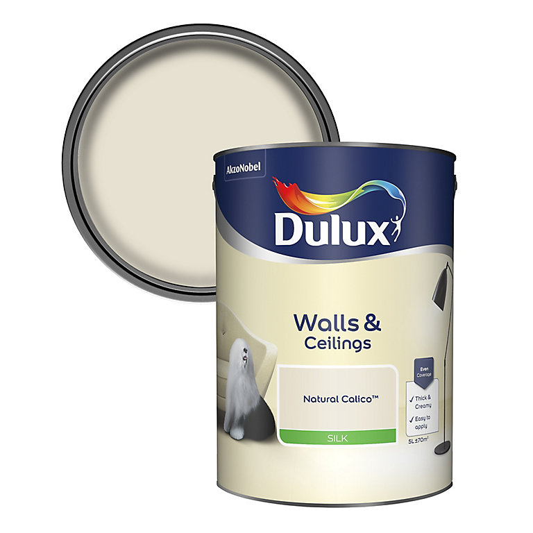 Product image for Dulux Walls & ceilings Natural calico Silk Emulsion paint, 5L