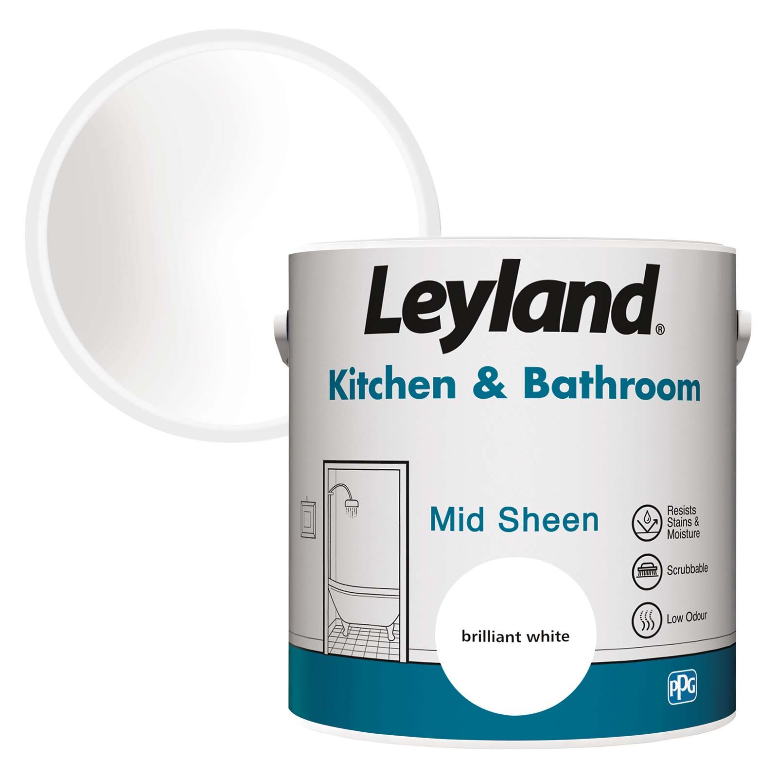 Product image for Leyland Kitchen & Bathroom Paint Brilliant White 2.5L
