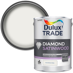 Product image for Dulux Trade Diamond Satinwood Paint Pure Brilliant White 5L