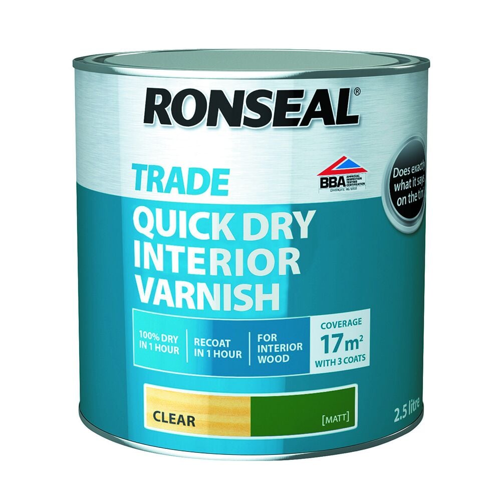 Product image for Ronseal Trade Quick Dry Interior Varnish Matt Clear 2.5l