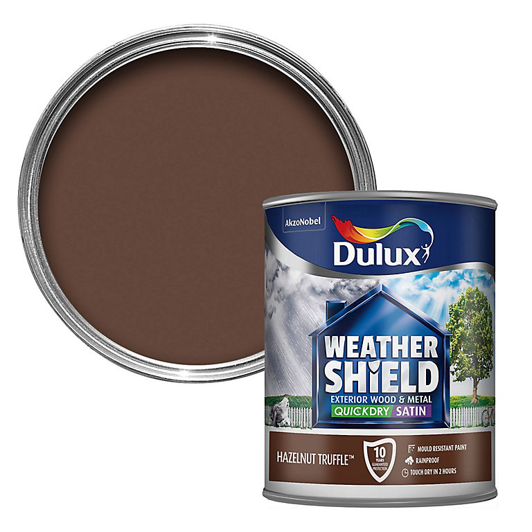 Product image for Dulux Weathershield Hazelnut truffle Satinwood Exterior Metal & wood paint, 750ml Tin