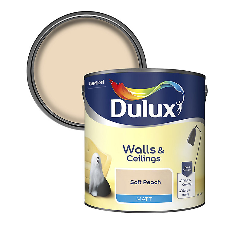 Product image for Dulux Walls & ceilings Soft peach Matt Wall & ceiling Emulsion paint, 2.5L