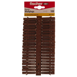 Product image for Fischer 7mm Brown Plastic Wall Plugs Pack Of 100