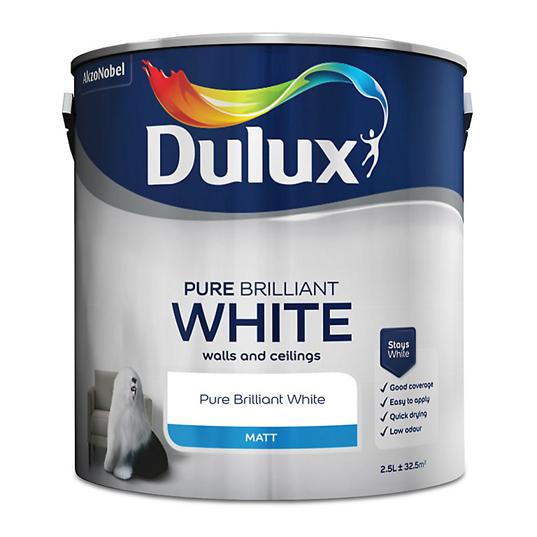 Product image for Dulux Matt Emulsion Paint Pure Brilliant White 2.5l