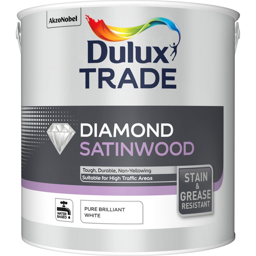 Product image for Dulux Trade Diamond Satinwood Pure Brilliant White 2.5L