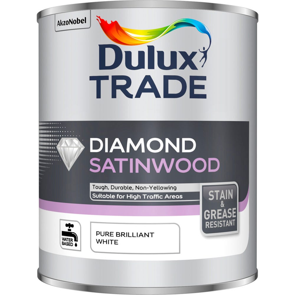 Product image for Dulux Trade Diamond Satinwood Pure Brilliant White 1L