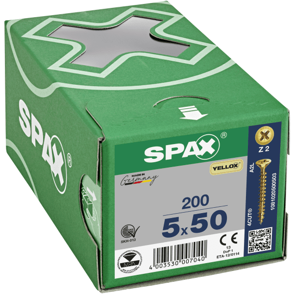 Image of SPAX YELLOX Countersunk Pozi Drive Screws 5.0 X 50mm Box Of 200