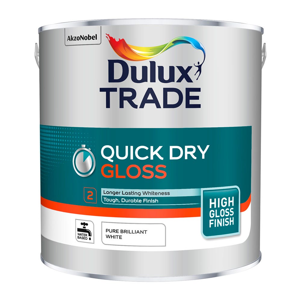 Product image for Dulux Trade Quick Dry Gloss Pure Brilliant White 2.5L