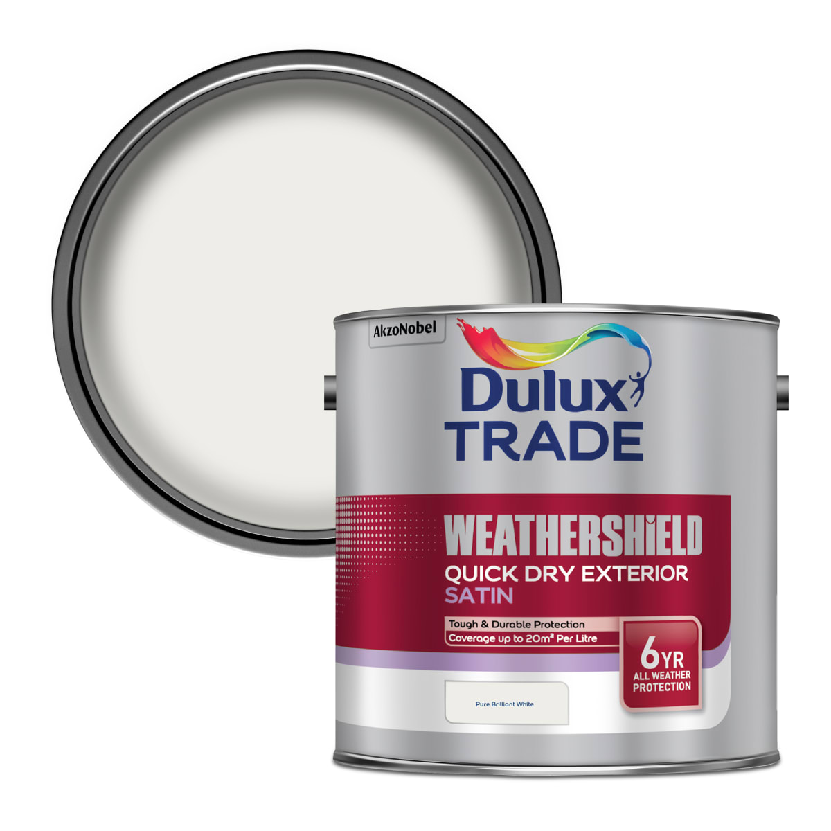 Image of Dulux Trade Weathershield Exterior Satin Paint 2.5L Brilliant White